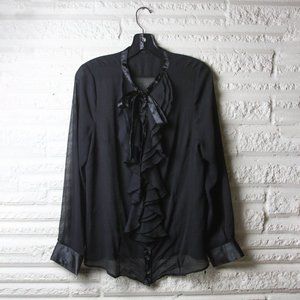 The Limited Black Sheer Ruffle Blouse, size L